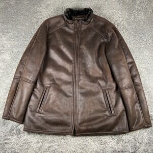 Tasso Elba Lined Full Zip Jacket Mens XL Brown Faux Suede Shearling Coat Bomber